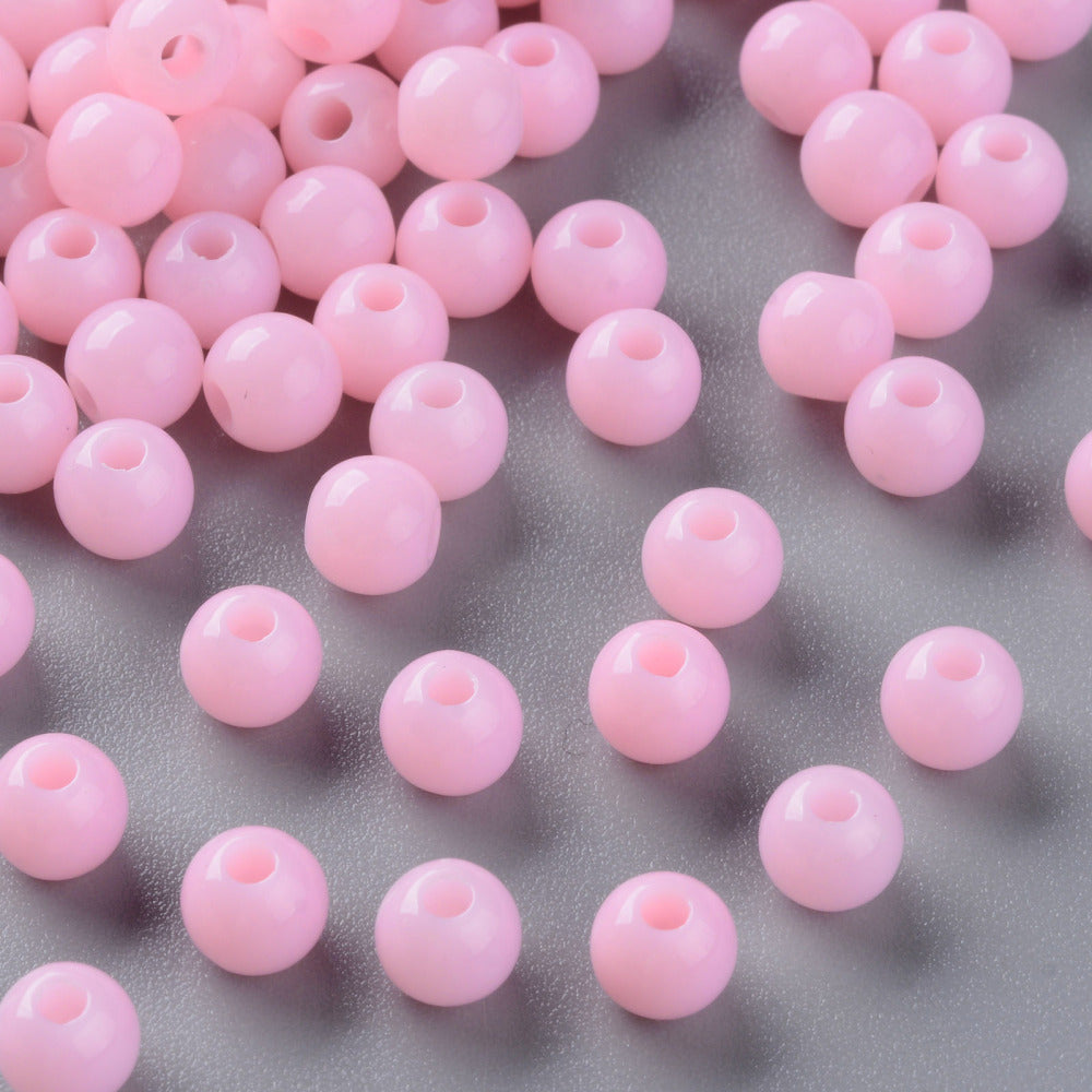 Pack of 200 Opaque Acrylic 6mm Round Large Hole Beads - Pink