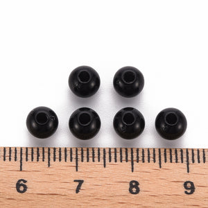 Pack of 200 Opaque Acrylic 6mm Round Large Hole Beads - Black