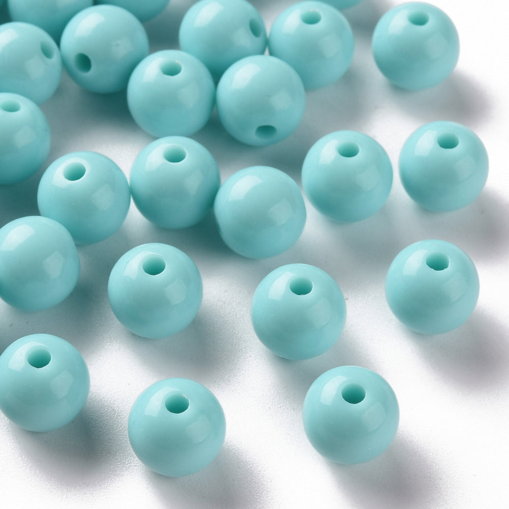 Pack of 70 Opaque Acrylic 10mm Round Large Hole Beads - Sky Blue