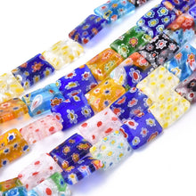 Load image into Gallery viewer, Strand of Handmade Millefiori Glass 14 x 10mm Rectangle Beads
