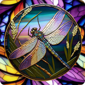 Set of 6 Stained Glass Effect Dragonfly Square MDF Coaster - Set-03