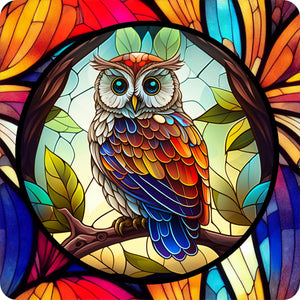 Set of 6 Stained Glass Effect Owl Square MDF Coaster - Set-09