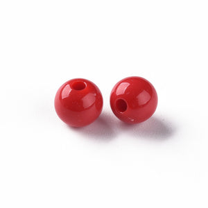 Pack of 200 Opaque Acrylic 8mm Round Large Hole Beads - Red