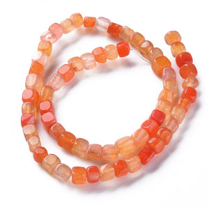 Strand of 60+ Natural Agate Dyed 6 – 8mm Cube Beads - Orange