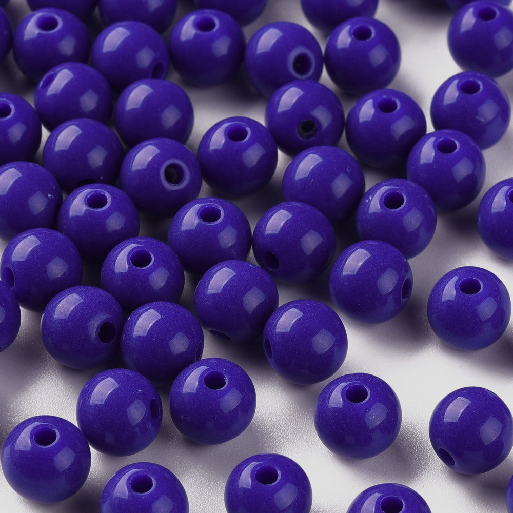 Pack of 200 Opaque Acrylic 8mm Round Large Hole Beads - Slate Blue