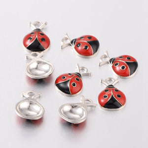 Pack of 10 x Red/Black Enamel & Alloy 18mm Charms (LADYBUG)