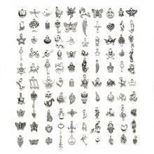Load image into Gallery viewer, 100 Pcs Tibetan Mixed Antique Silver Beads Charms Pendants - Mixed Shapes