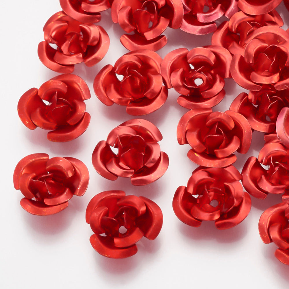 Pack of 100 Aluminium 3 Petal Flower Beads 7 x 4mm Metallic Red