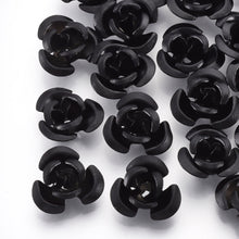 Load image into Gallery viewer, Pack of 100 Aluminium 3 Petal Flower Beads 7 x 4mm Metallic Black