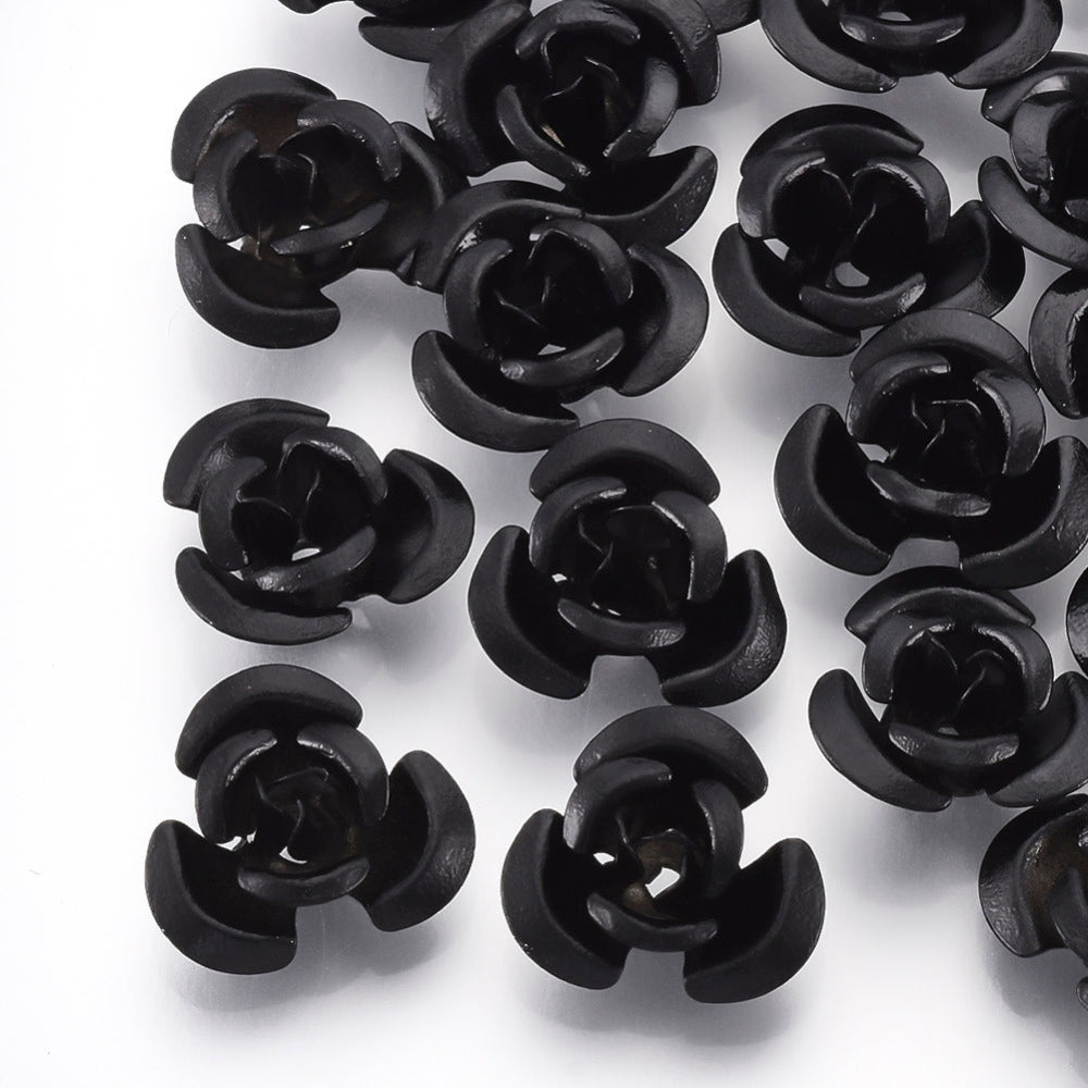Pack of 100 Aluminium 3 Petal Flower Beads 7 x 4mm Metallic Black