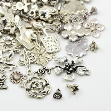 30 Grams Antique Silver Tibetan Random Shapes & Sizes Charms (FLOWER)