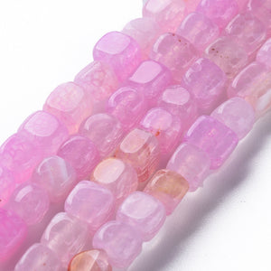 Strand of 60+ Natural Agate Dyed 6 – 8mm Cube Beads - Pink