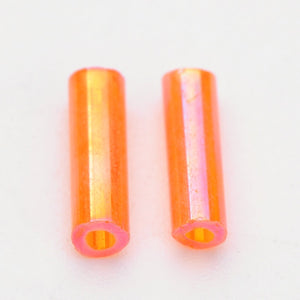 Pack of 32g Transparent AB Glass Bugle Beads 6 x 1.8mm - Orange