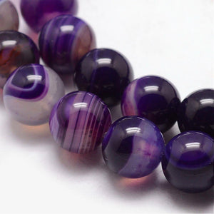 Strand of 45+ Purple Banded Agate Grade A Dyed - 8mm Round