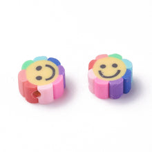 Load image into Gallery viewer, Mixed-Colour Polymer Clay Beads Flower with Smiley Face 9 x 5mm Pack of 30