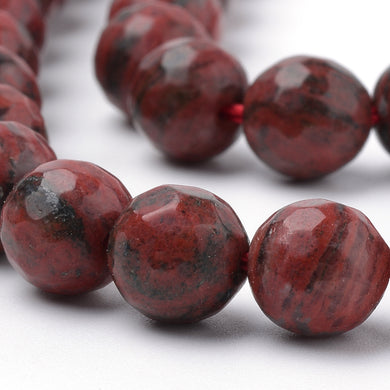 Strand of 6mm Natural Faceted Red Kiwi Jasper Beads