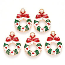 Load image into Gallery viewer, Pack of 5 Alloy Enamel Christmas Wreath with Bowknot Charms, 23 x 16mm