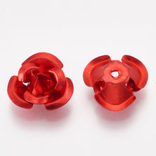 Load image into Gallery viewer, Pack of 100 Aluminium 3 Petal Flower Beads 7 x 4mm Metallic Red