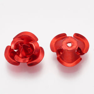 Pack of 100 Aluminium 3 Petal Flower Beads 7 x 4mm Metallic Red