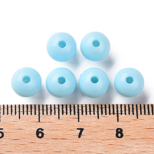 Pack of 200 Opaque Acrylic 8mm Round Large Hole Beads - Sky Blue