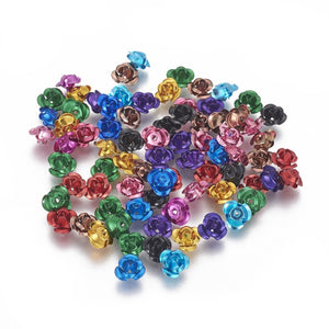 Pack of 100 Aluminium 3 Petal Flower Beads 7 x 4mm Metallic Mixed