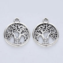 Load image into Gallery viewer, Pack of 30 Antique Silver Flat Round Tree Of Life 18mm Charms