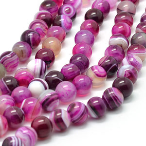 Strand of 45+ Pink Banded Agate Grade A Dyed - 8mm Round