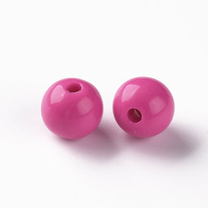 Pack of 70 Opaque Acrylic 10mm Round Large Hole Beads - Deep Pink