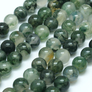 Green Moss Agate Beads Plain Round 8mm Strand of 40+