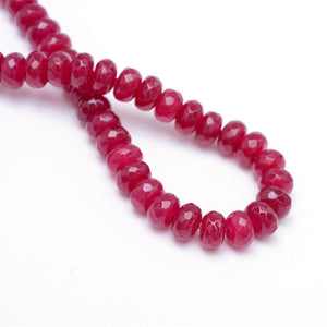 Strand of Faceted Rondelle Dyed Natural White Jade Bead Strands - Red
