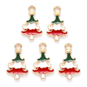 Pack of 6 Alloy Enamel Christmas Tree Charms with Star
