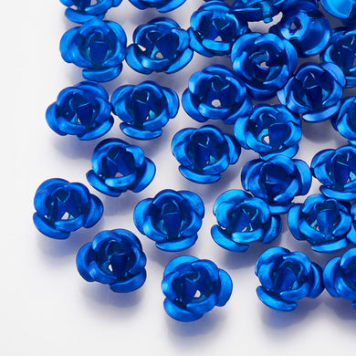 Pack of 100 Aluminium 3 Petal Flower Beads 7 x 4mm Metallic Royal Blue