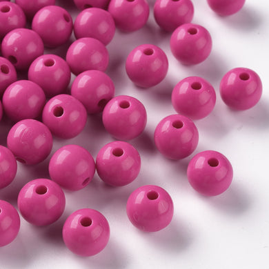 Pack of 70 Opaque Acrylic 10mm Round Large Hole Beads - Deep Pink