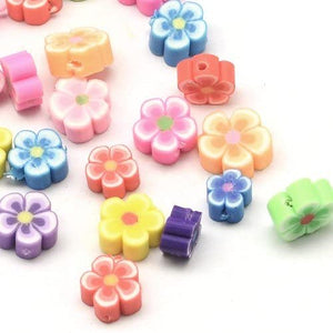 Packet 30 x Mixed Handmade Polymer Clay 4 x 6mm Flower Beads