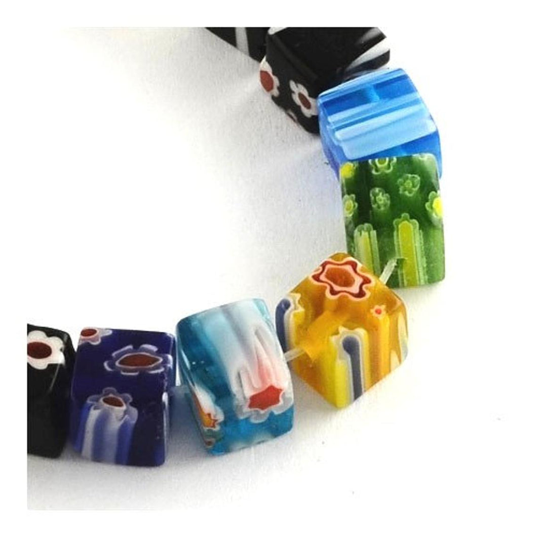 Handmade Millefiori Glass 6mm Cube Mixed Colour Beads