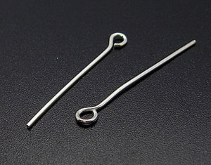 925 Sterling Silver Eye Pins 25 x 0.6mm Pack of 6 Pins