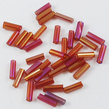 Load image into Gallery viewer, Pack of 32g Transparent AB Glass Bugle Beads 6 x 1.8mm - Red