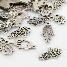 Load image into Gallery viewer, 30 Grams Antique Silver Tibetan Random Shapes &amp; Sizes Hamsa Hand Charms