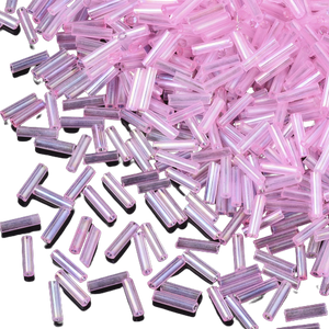 Pack of 32g Transparent AB Glass Bugle Beads 6 x 1.8mm - Pink