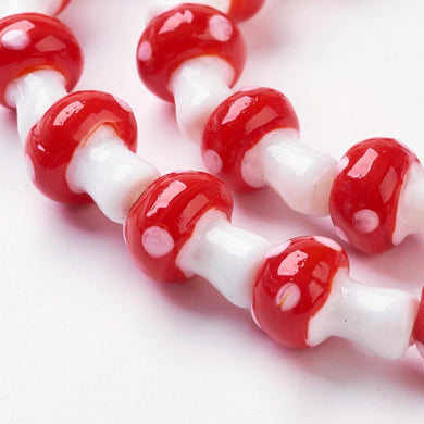 Handmade Lampwork Glass Red / White Mushroom Beads Approx 12 x16mm Pack of 10