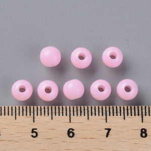 Pack of 200 Opaque Acrylic 6mm Round Large Hole Beads - Pink