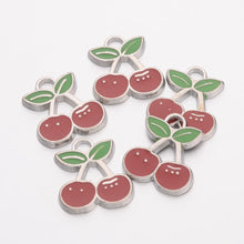 Load image into Gallery viewer, Pack of 5 Enamel Alloy 18mm Red/Green Cherry Charms