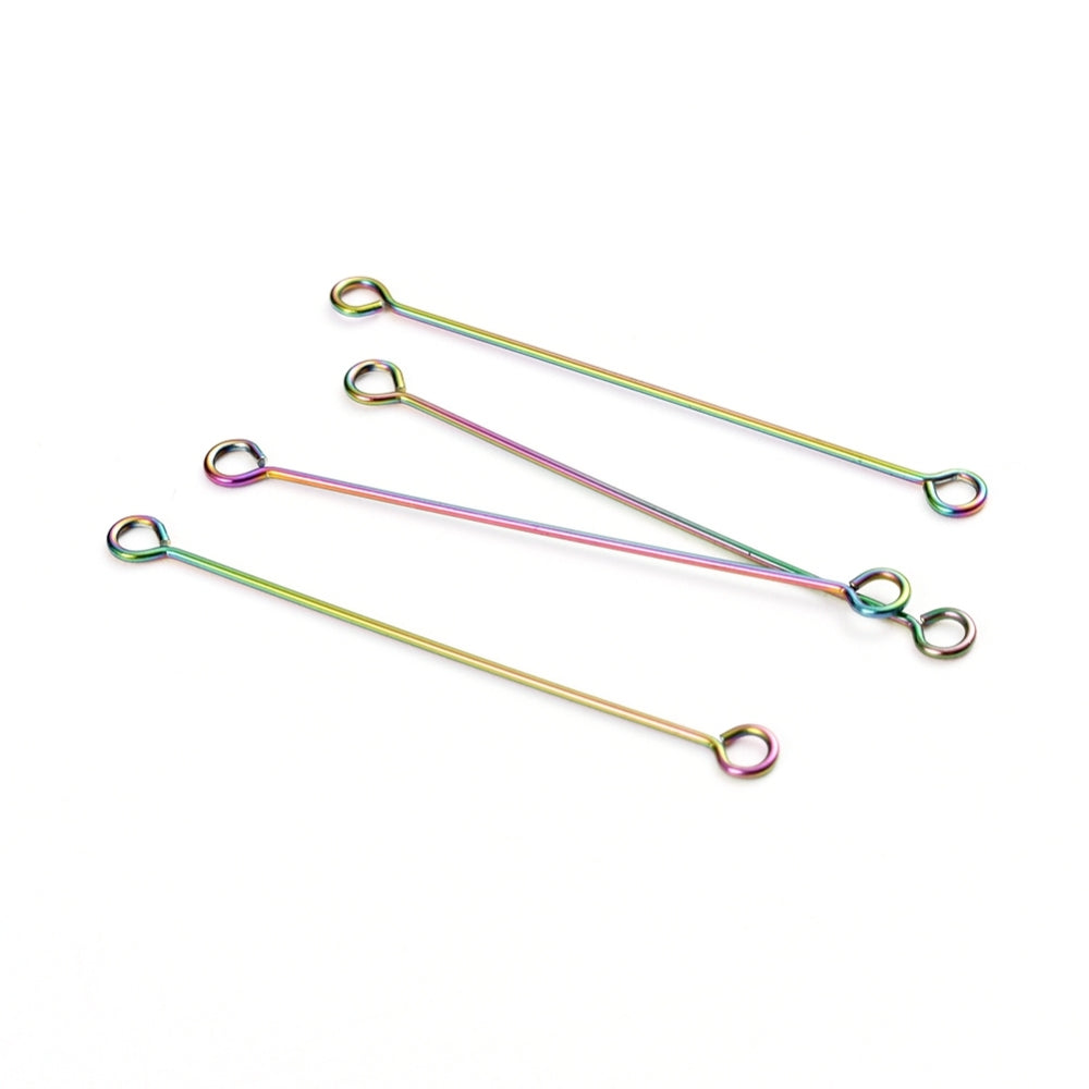 304 Stainless Steel Rainbow Plated 36mm Eye Pins Pack of 15