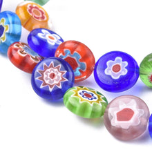 Load image into Gallery viewer, Strand of Handmade Millefiori Glass 12mm Flat Round Coin Beads