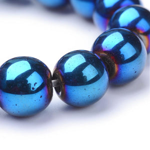 Strand 62+ Blue/Purple Hematite (Non Magnetic) 6mm Plain Round Beads