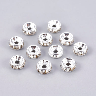 Pack of 20 Brass Rhinestone Silver Plated 6mm Spacer Rondelle