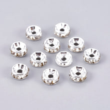 Load image into Gallery viewer, Pack of 20 Brass Rhinestone Silver Plated 8mm Spacer Rondelle