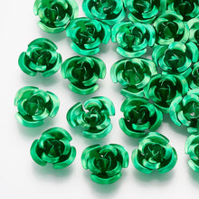 Load image into Gallery viewer, Pack of 100 Aluminium 3 Petal Flower Beads 7 x 4mm Metallic Green