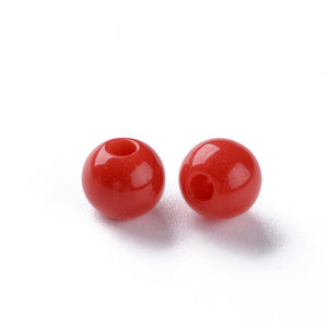 Pack of 200 Opaque Acrylic 6mm Round Large Hole Beads - Red