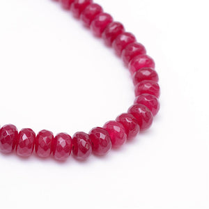 Strand of Faceted Rondelle Dyed Natural White Jade Bead Strands - Red